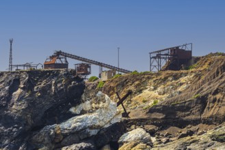 Ruins of a former iron ore mine at Punta Calamita, Elba Island, Tuscan Archipelago National Park,