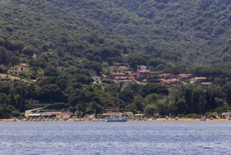 Straccoligno beach, above holiday homes, near Capoliveri, Elba Island, Tuscan Archipelago National