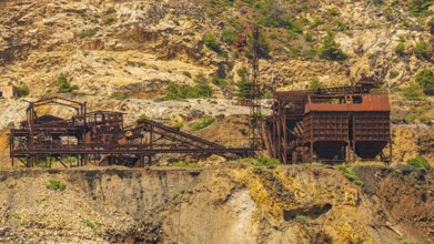 Ruins of a former iron ore mine at Punta Calamita, Elba Island, Tuscan Archipelago National Park,