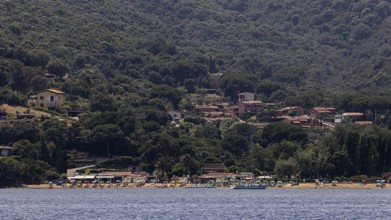 Straccoligno beach, above holiday homes, near Capoliveri, Elba Island, Tuscan Archipelago National