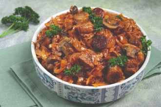 Bigos, bigus is a national Polish dish, made of cabbage and meat, stewed, homemade, no people