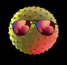 Symbolic virus with sunglasses isolated in black back