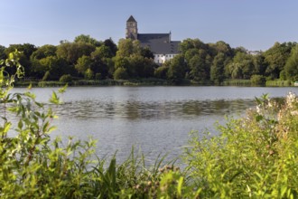 Castle pond with castle church, Chemnitz, Saxony, Germany, Capital of Culture 2025, C the Unseen,
