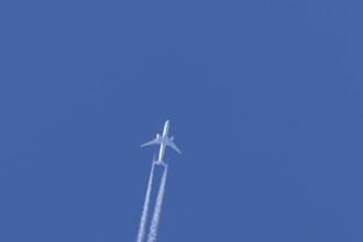 Boeing 787-9 Dreamliner jet passenger aircraft of KLM Royal Dutch airlines in flight in a blue sky