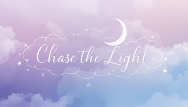 A dreamy scene with clouds, stars, and a crescent moon in pastel colors, featuring the phrase