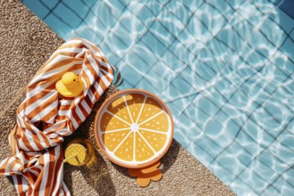 Pool edge with orange, summery props