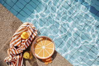 Pool edge with orange, summery props