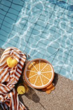 Pool edge with orange, summery props