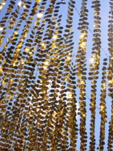 Golden garlands shine in the sun as a background, North Rhine-Westphalia, Germany
