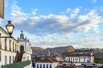 Central area of the historic city of Ouro Preto with church and mansions in baroque and colonial
