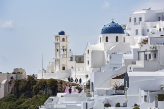 Local view, orthodox church Agios Anastasios with blue dome, Imerovigli, Thira, Santorini,