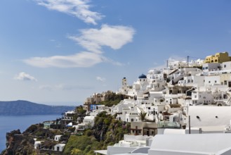Village view at the edge of the caldera, cliffs, Imerovigli, Thira, Santorini, Cyclades, Greece