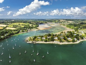 Feock from a drone, Carrick Roads, River Fal, Truro, Cornwall, UK