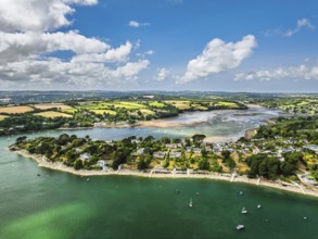 Feock from a drone, Carrick Roads, River Fal, Truro, Cornwall, UKDefault