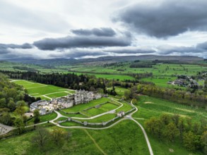 Lowther Castle and Gardens from a drone, Lowther, Cumbria, England, United Kingdom