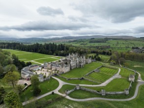 Lowther Castle and Gardens from a drone, Lowther, Cumbria, England, United Kingdom