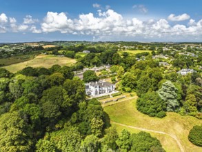 Feock from a drone, Carrick Roads, River Fal, Truro, Cornwall, UK