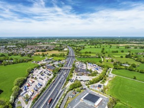 M6 Motorway from a drone, Sandbach, Cheshire, England, United Kingdom