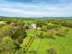 Sizergh Castle from drone, Helsington, Cumbria, England, United Kingdom