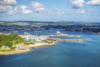 Port Pendennis from drone, Pendennis, Falmouth, Cornwall, UK
