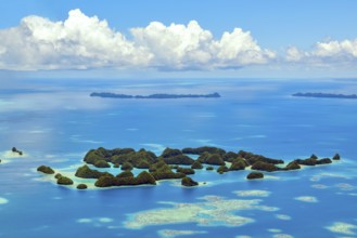 Aerial view bird's eye view of part of 70 islands in lagoon of island paradise island state Palau