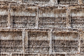 Close-up of a textured brick wall in earthy brown tones, A wall made of salt bricks in the Salar de