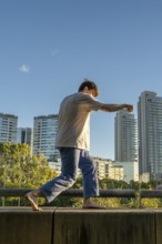 Discipline and precision in a solo outdoor workout in a vertical shot