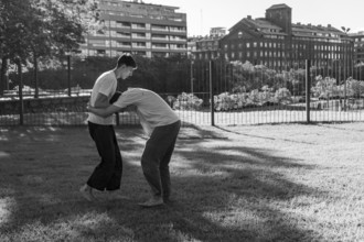 Friendly competition during a martial arts workout