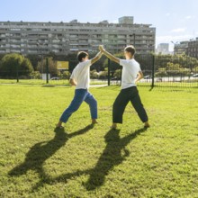 The discipline of a powerful kick outdoors