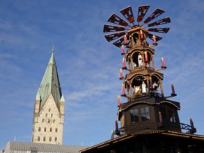 Paderborn Cathedral with Christmas pyramid during the Advent season