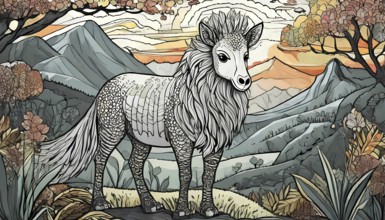 Drawing for coloring of a mystic animal, AI generated