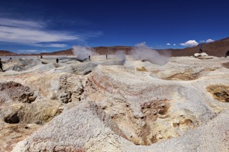 Colourful mineral deposits in geysers, steam emissions, vast desert skies, the mud volcanoes and