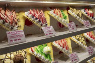 Plastic display specimens in the window of a shop for Japanese crepes in Takeshita-dori, Takeshita