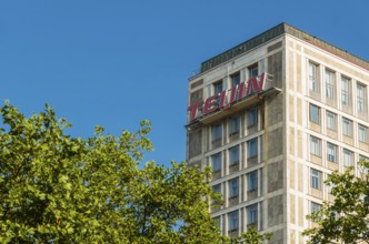 Logo of the Japanese chemical and pharmaceutical company Teijin on a building in Wuppertal, Germany