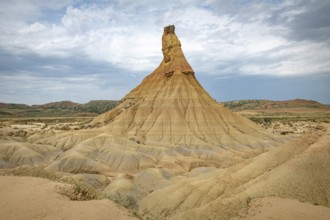 Castildeterra rock formation in the Bardenas Blanca area of the Bardenas Riales Natural Park,
