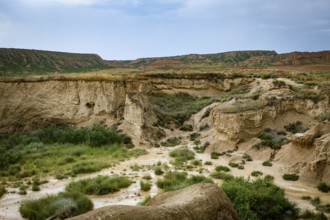 Huge gorges and rocks clearly formed by erosion in Bardenas Reales in Spain