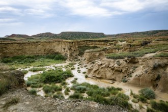 Huge gorges and rocks clearly formed by erosion in Bardenas Reales in Spain