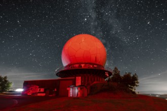 Radome Radar dome meets Milky Way. Wasserkuppe, Rhön, Hesse, Germany