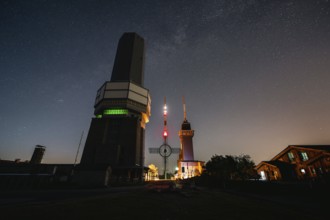 Feldberg tower at night with the Milky Way. Großer Feldberg in the Taunus, Hesse, Germany