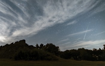 Perseids over the Eschbach cliffs. Usingen, Taunus, Hesse, Germany