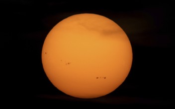 Sun with visible sunspots. Frankfurt am Main, Hesse, Germany