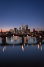 Frankfurt's skyline at the blue hour. Frankfurt am Main, Hesse, Germany