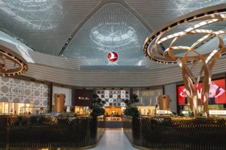 Luxurious boutiques in the modern airport terminal. Istanbul Airport, Arnavutköy, Istanbul, Turkey