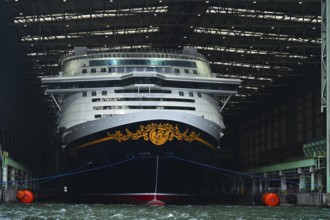 Disney Adventure cruise ship, shipyard hall, Wismar