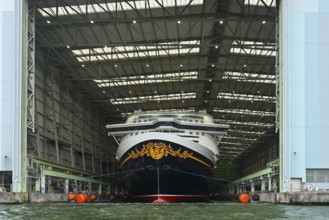 Disney Adventure cruise ship, shipyard hall, Wismar