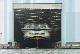Disney Adventure cruise ship, shipyard hall, Wismar