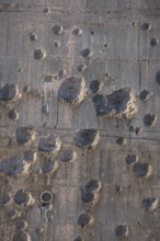 Bullet holes from the Second World War on an air raid shelter, Bremen, Germany
