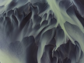 River, river course, river delta, water flows, structures, sediments, aerial view, summer, South