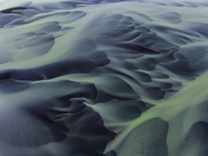 River, river course, river delta, water flows, structures, sediments, aerial view, summer, South