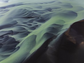 River, river course, river delta, water flows, structures, sediments, aerial view, summer, South